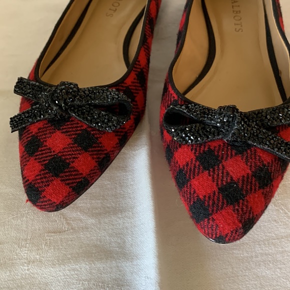 Talbots Red and Black Plaid Cloth Ballet Flats - size 7.5 - Picture 2 of 9